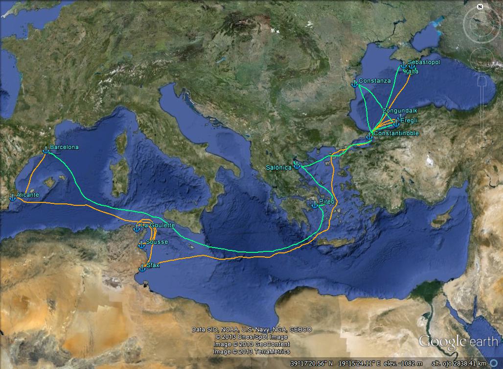 La ruta no correspon a les coordenades reals (anada en verd i tornada en taronja)